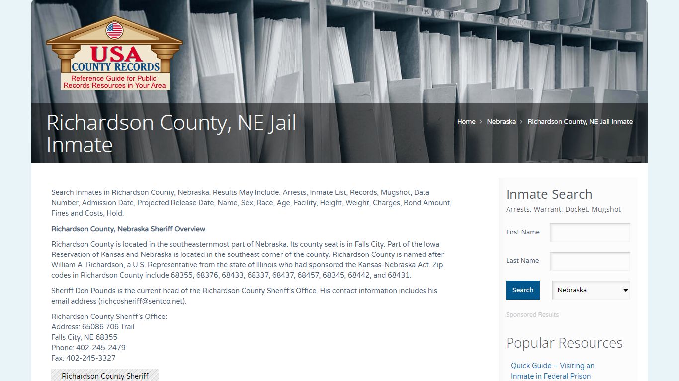 Richardson County, NE Jail Inmate | Name Search
